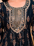 Embroidered & Leaf Printed Flared Kurta With Pant & Dupatta Luxury Premium, Navy Blue - Hiral Fashion - Distacart