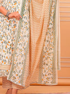 Embroidered & Botanical Printed Flared Kurta With Pant & Dupatta Luxury Premium, Yellow - Hiral Fashion - Distacart