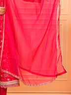 Embroidered & Bandhani Printed Kurta With Pant & Dupatta, Pink - Hiral Fashion - Distacart