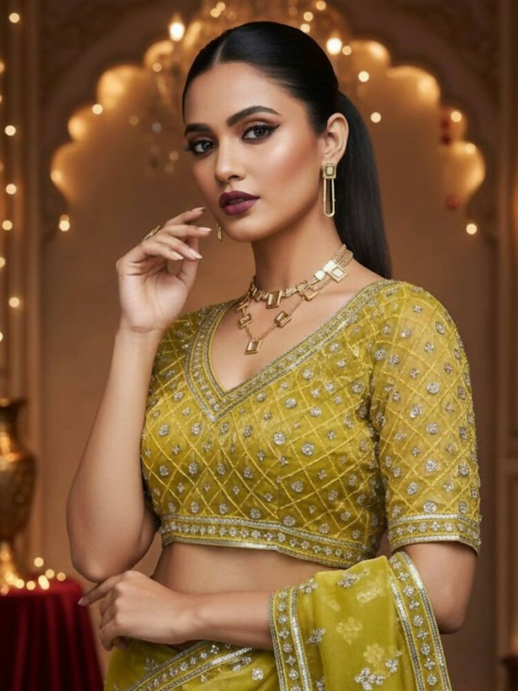 Joban Fashion Yellow Fandy Satin Silk Party Wear Sarees - Distacart