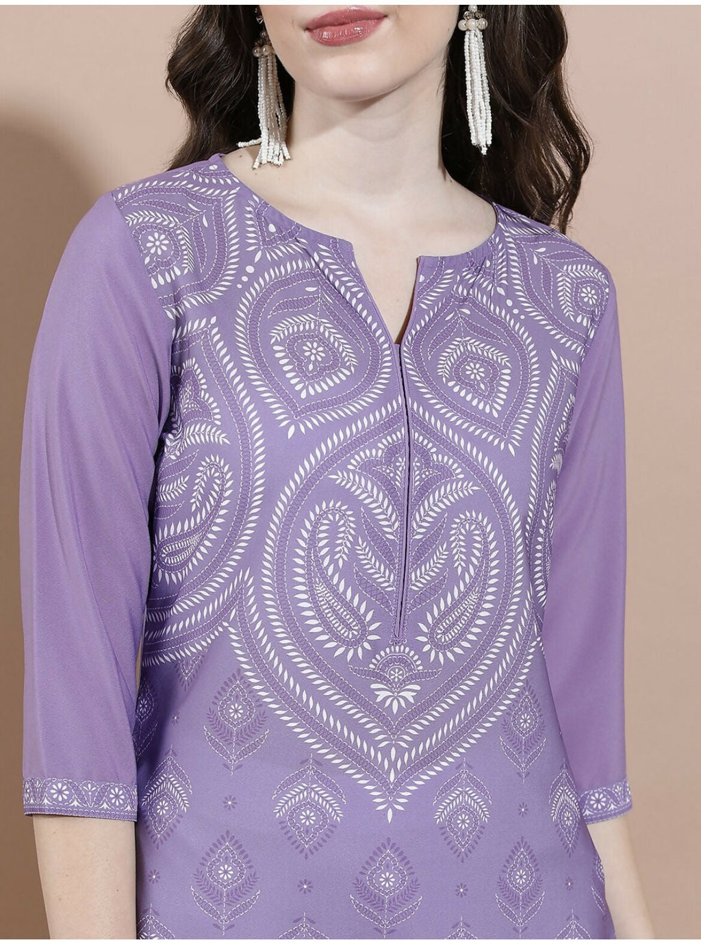 Cheera Women Stylish Hand Block Printed Cotton Blend Flared Kurta - Purpale