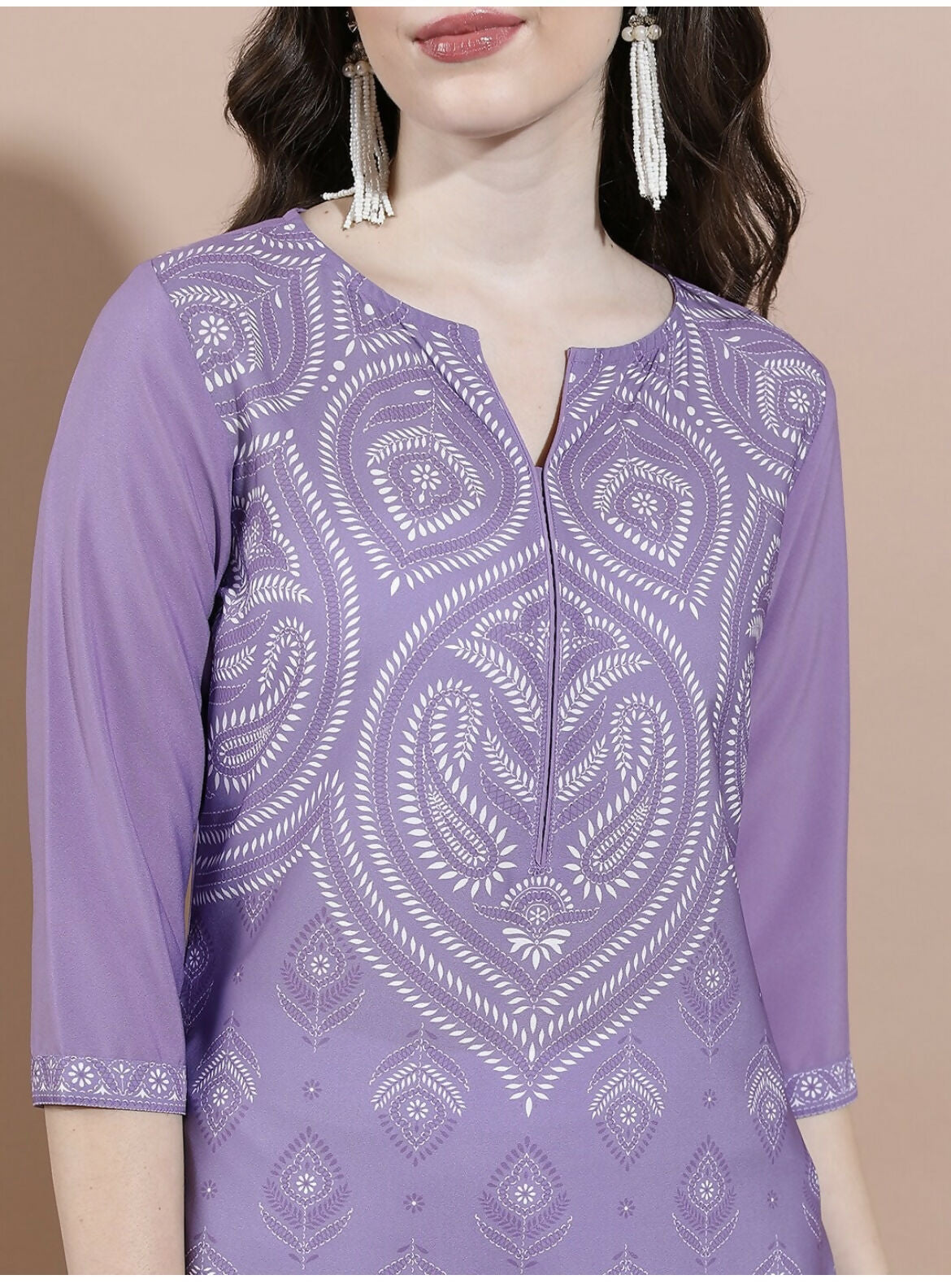Cheera Women Stylish Hand Block Printed Cotton Blend Flared Kurta - Purpale