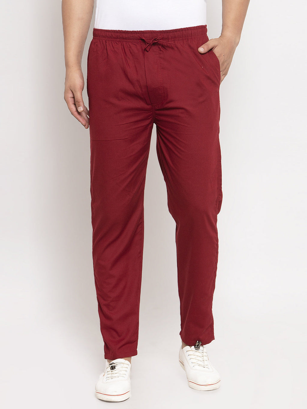 Jainish Men's Maroon Solid Cotton Track Pants ( JOG 011Maroon ) - Distacart