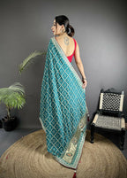 Joban Fashion Emerald Blue Bandhej Bandhani Vichitra Silk Bandhani Prints Saree - Distacart