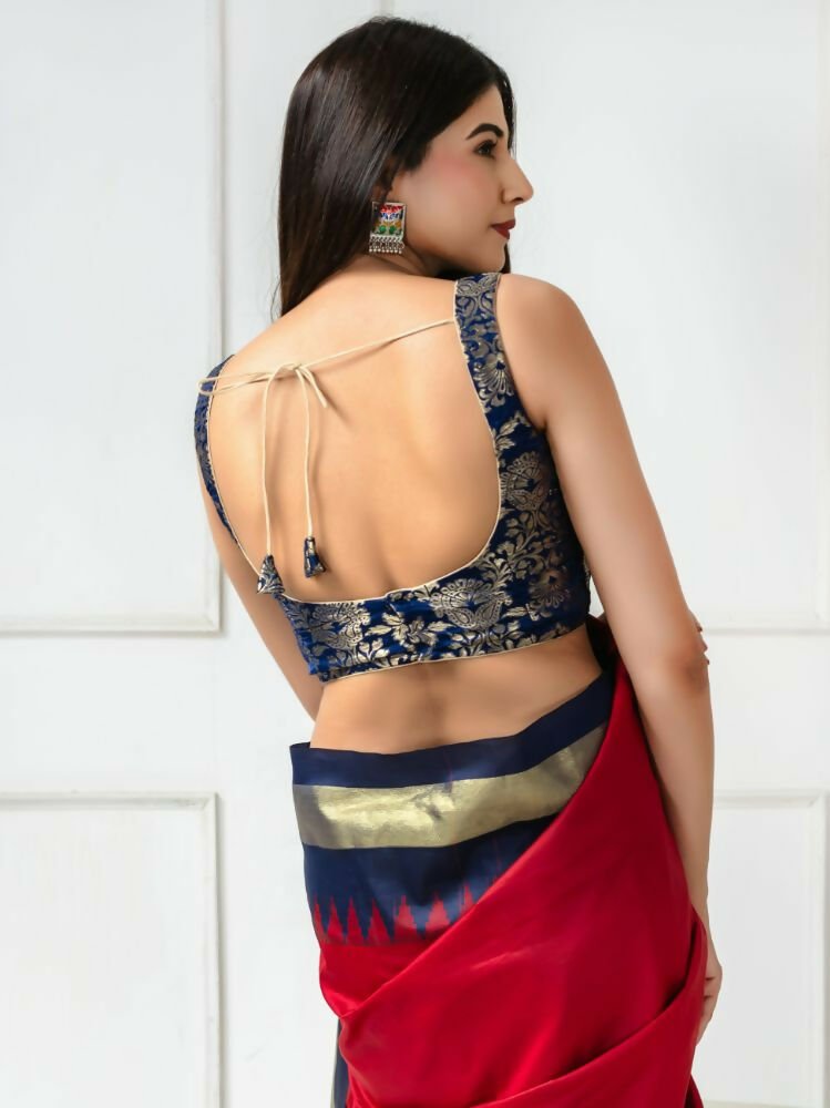 Amodini Designer Studio Women's Banarsi Brocade Sleeveless Blue Blouse