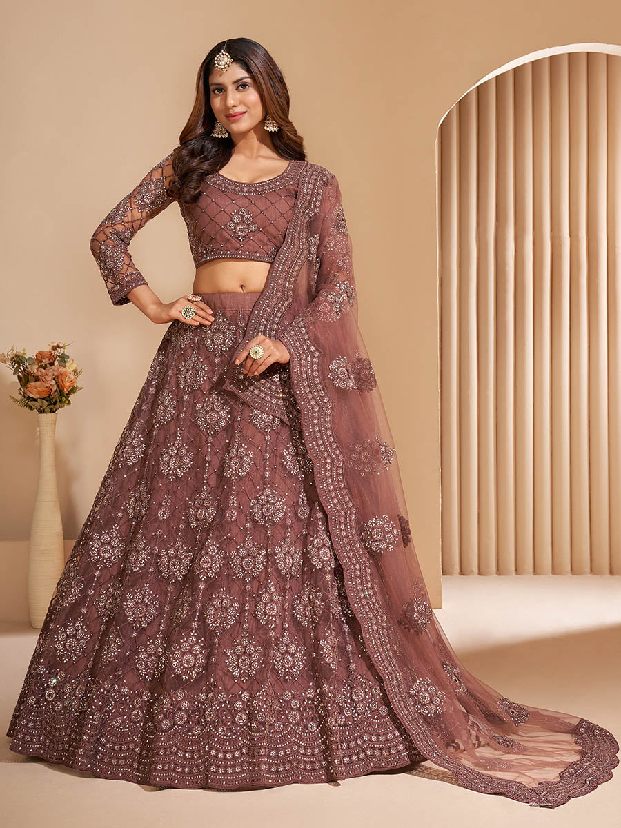 Myra Brown Heavy Embroidered Designer Lehenga