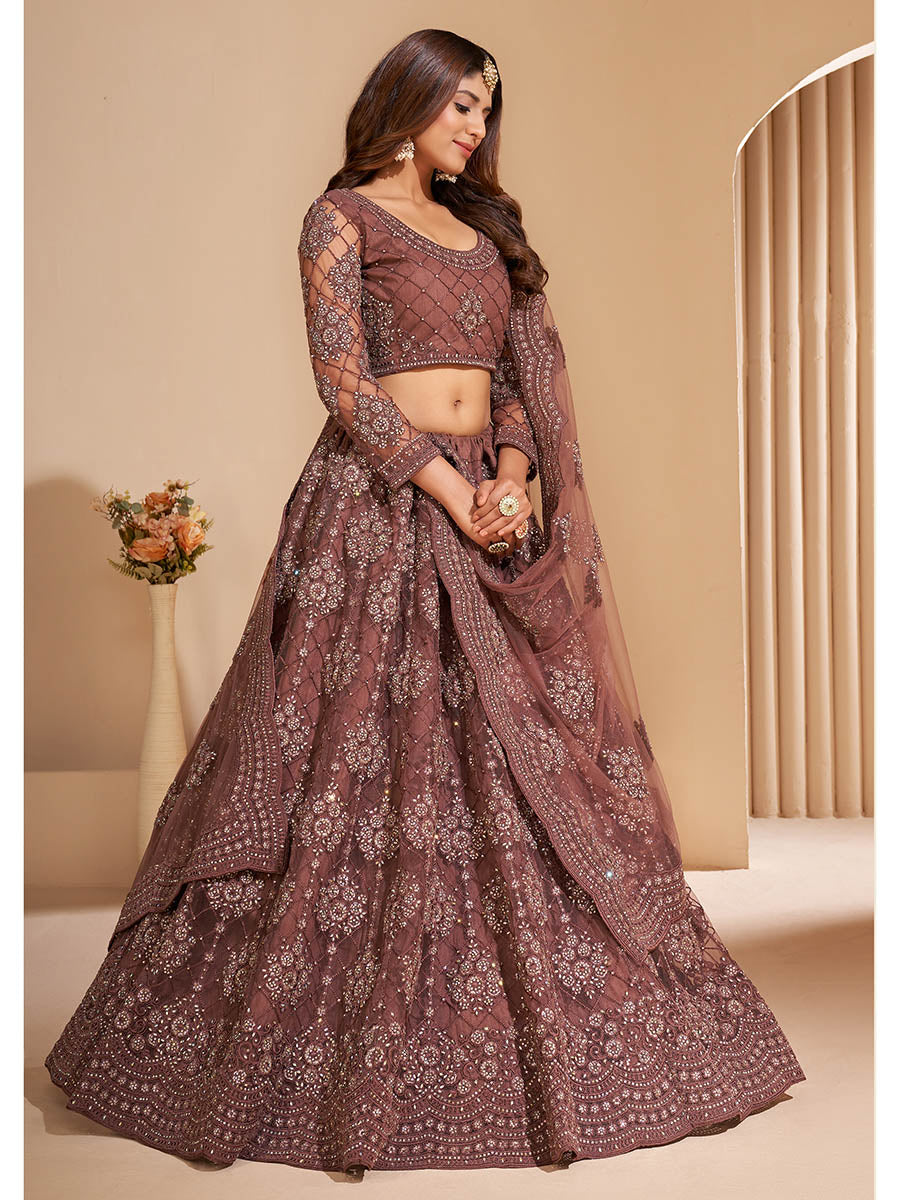 Myra Brown Heavy Embroidered Designer Lehenga