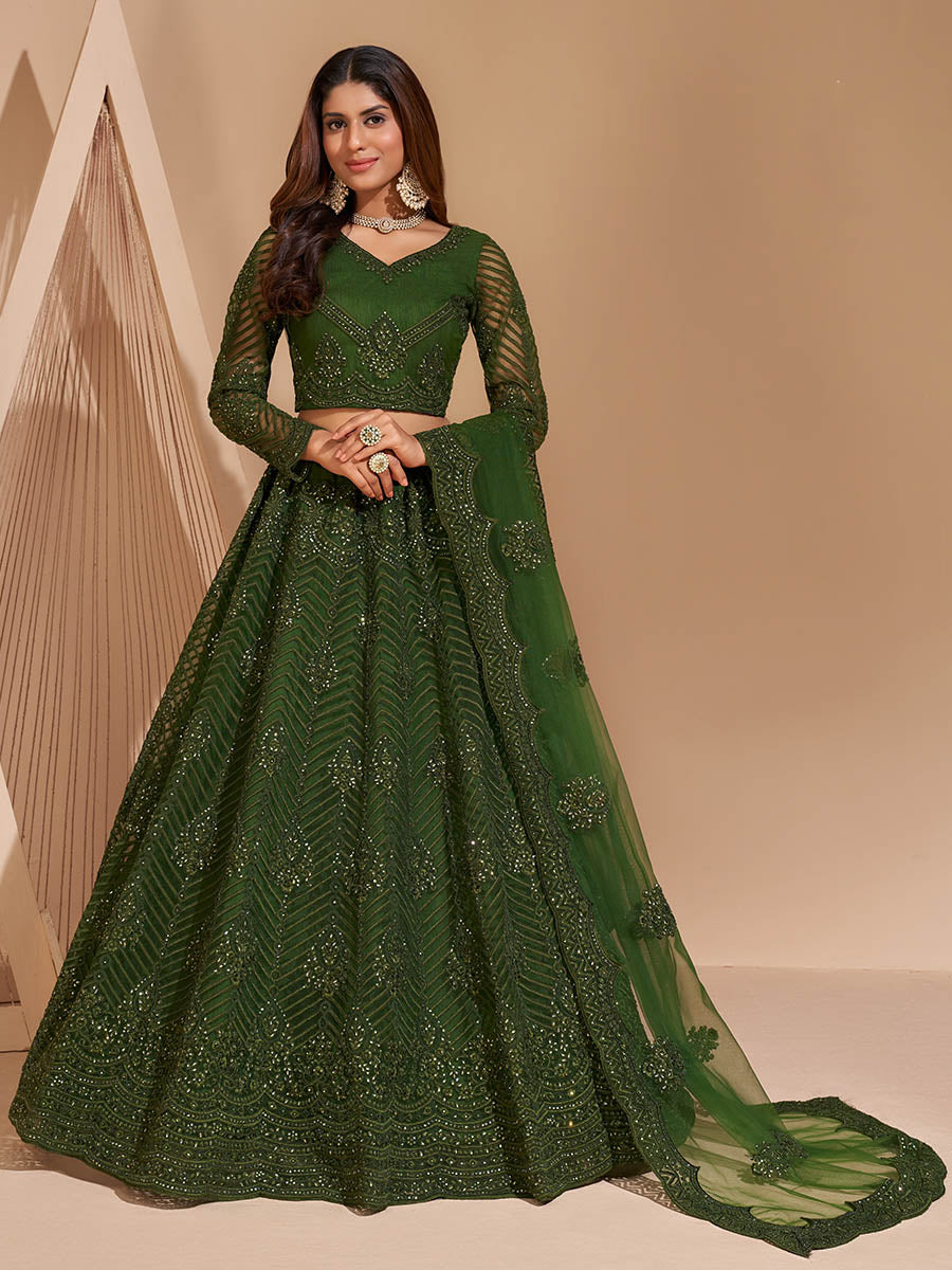 Myra Mehendi Green Heavy Embroidered Designer Lehenga