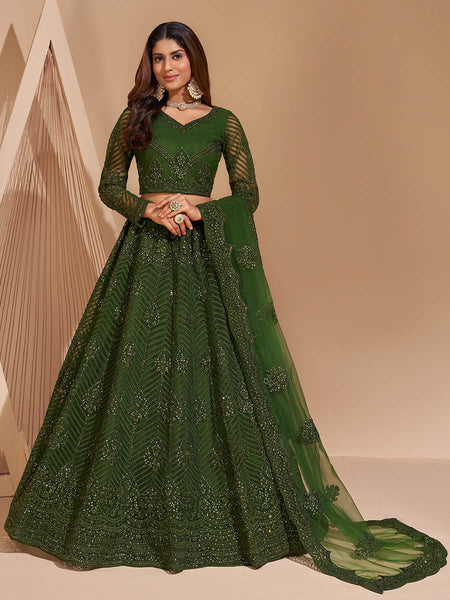 Myra Mehendi Green Heavy Embroidered Designer Lehenga