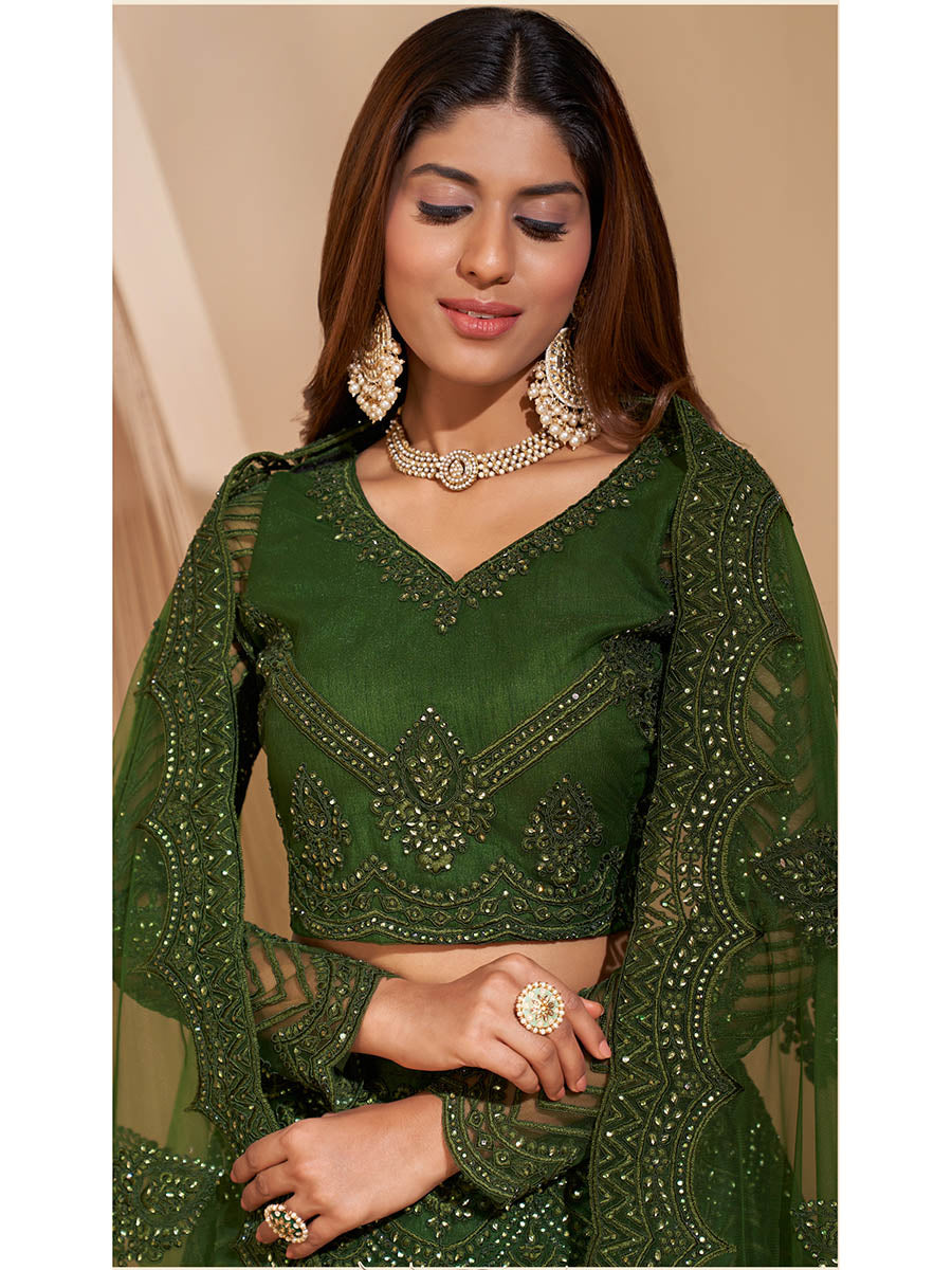 Myra Mehendi Green Heavy Embroidered Designer Lehenga