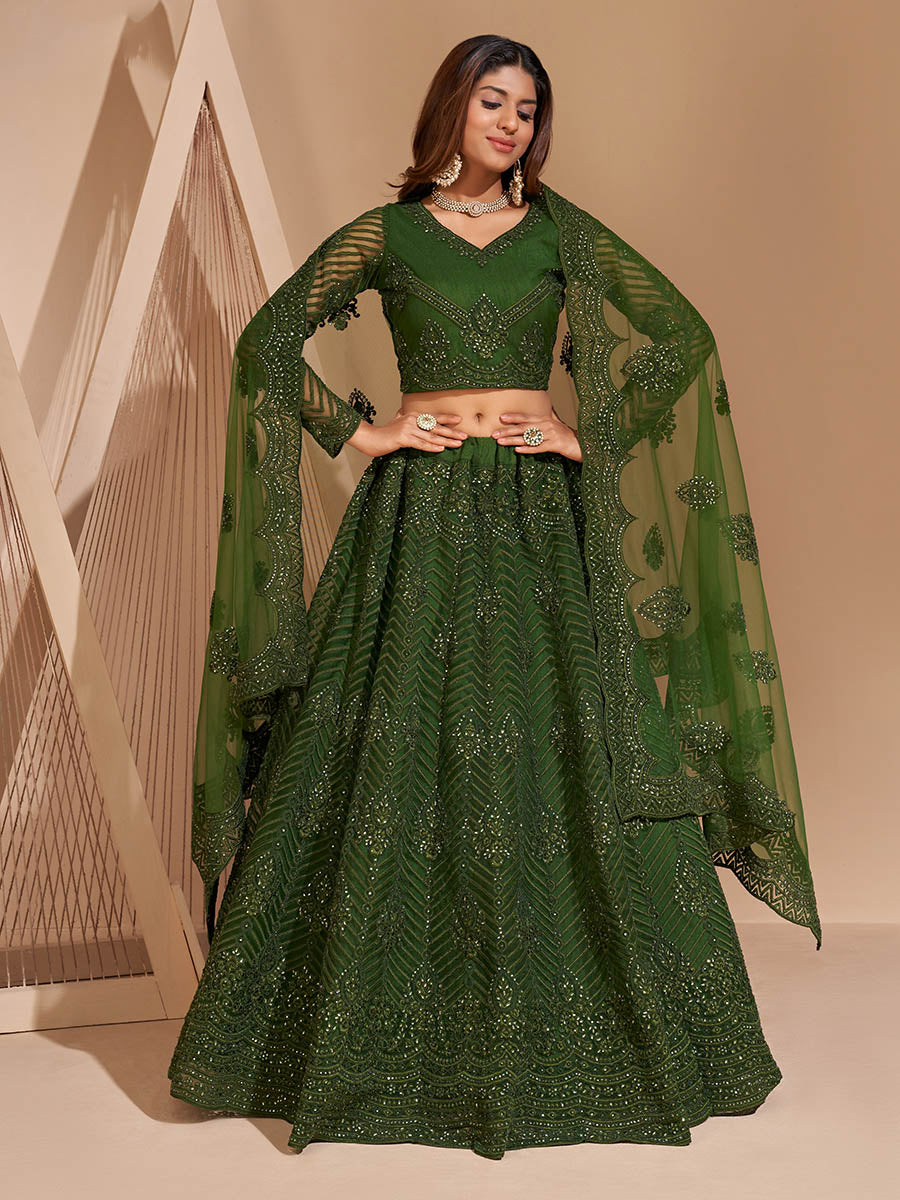 Myra Mehendi Green Heavy Embroidered Designer Lehenga