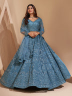 Myra Aqua Blue Heavy Embroidered Designer Lehenga