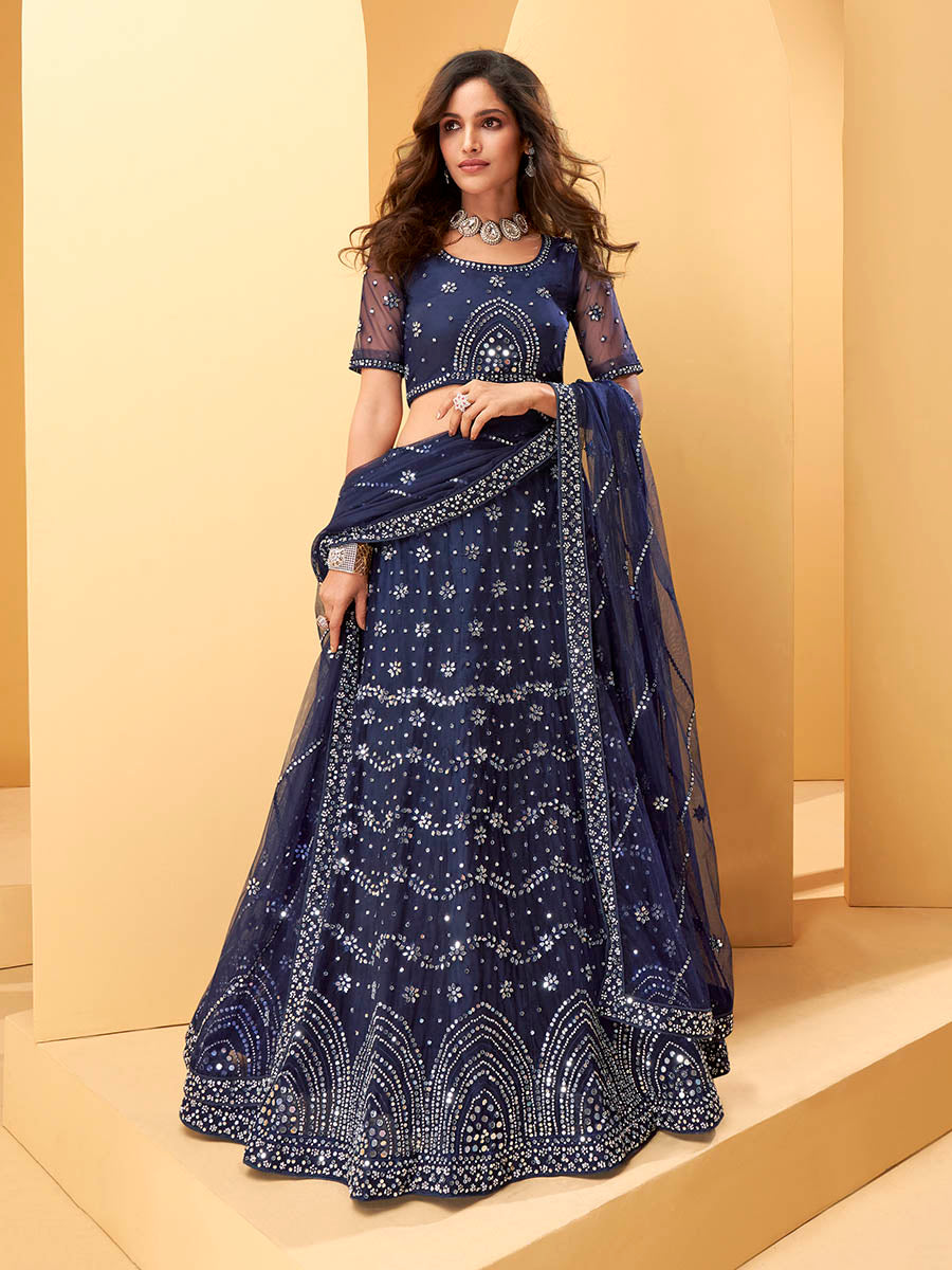 Myra Blue Heavy Embroidered net Designer Lehenga