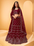 Myra Maroon Heavy Embroidered net Designer Lehenga