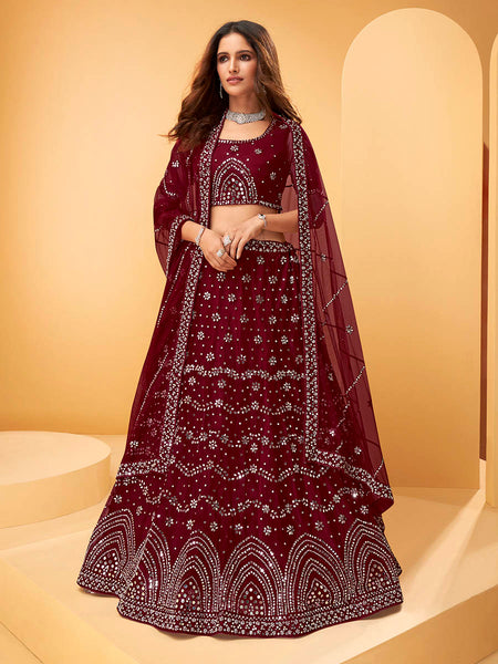 Myra Maroon Heavy Embroidered net Designer Lehenga