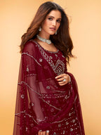 Myra Maroon Heavy Embroidered net Designer Lehenga