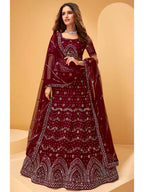 Myra Maroon Heavy Embroidered net Designer Lehenga