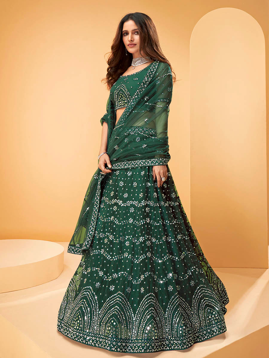 Myra Green Heavy Embroidered net Designer Lehenga