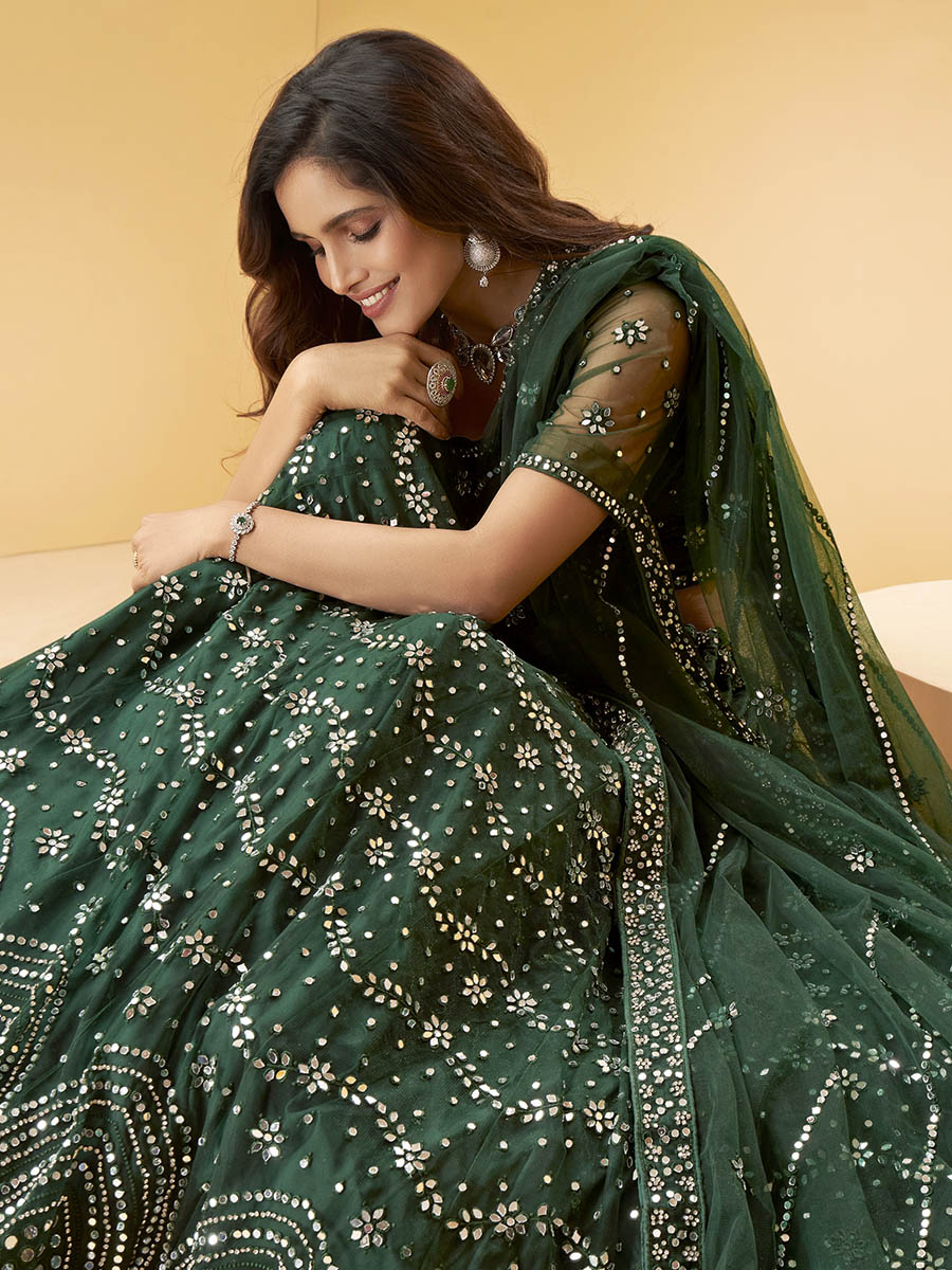 Myra Green Heavy Embroidered net Designer Lehenga
