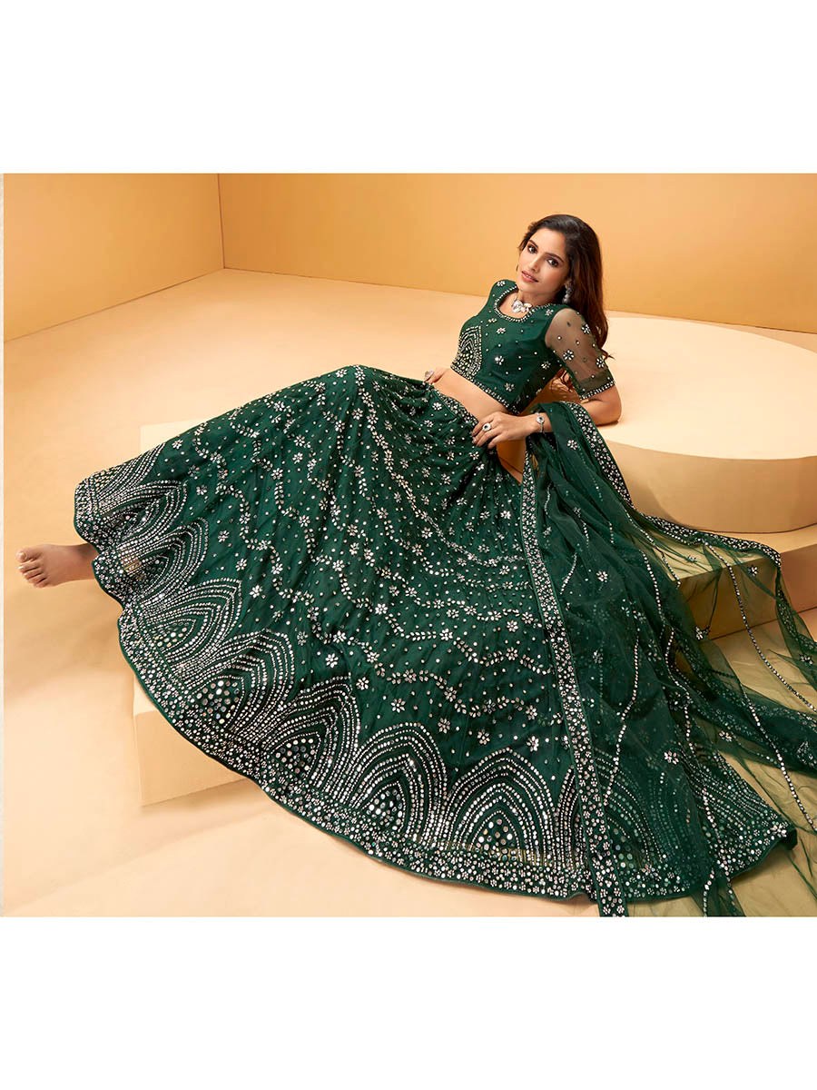 Myra Green Heavy Embroidered net Designer Lehenga