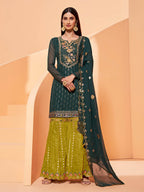 Myra Dark Green Heavy Embroidered Sharara Suit