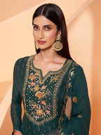 Myra Dark Green Heavy Embroidered Sharara Suit