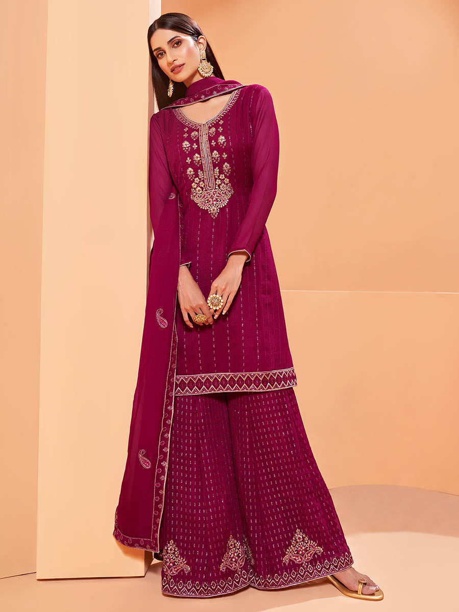 Myra Magenta Heavy Embroidered Sharara Suit