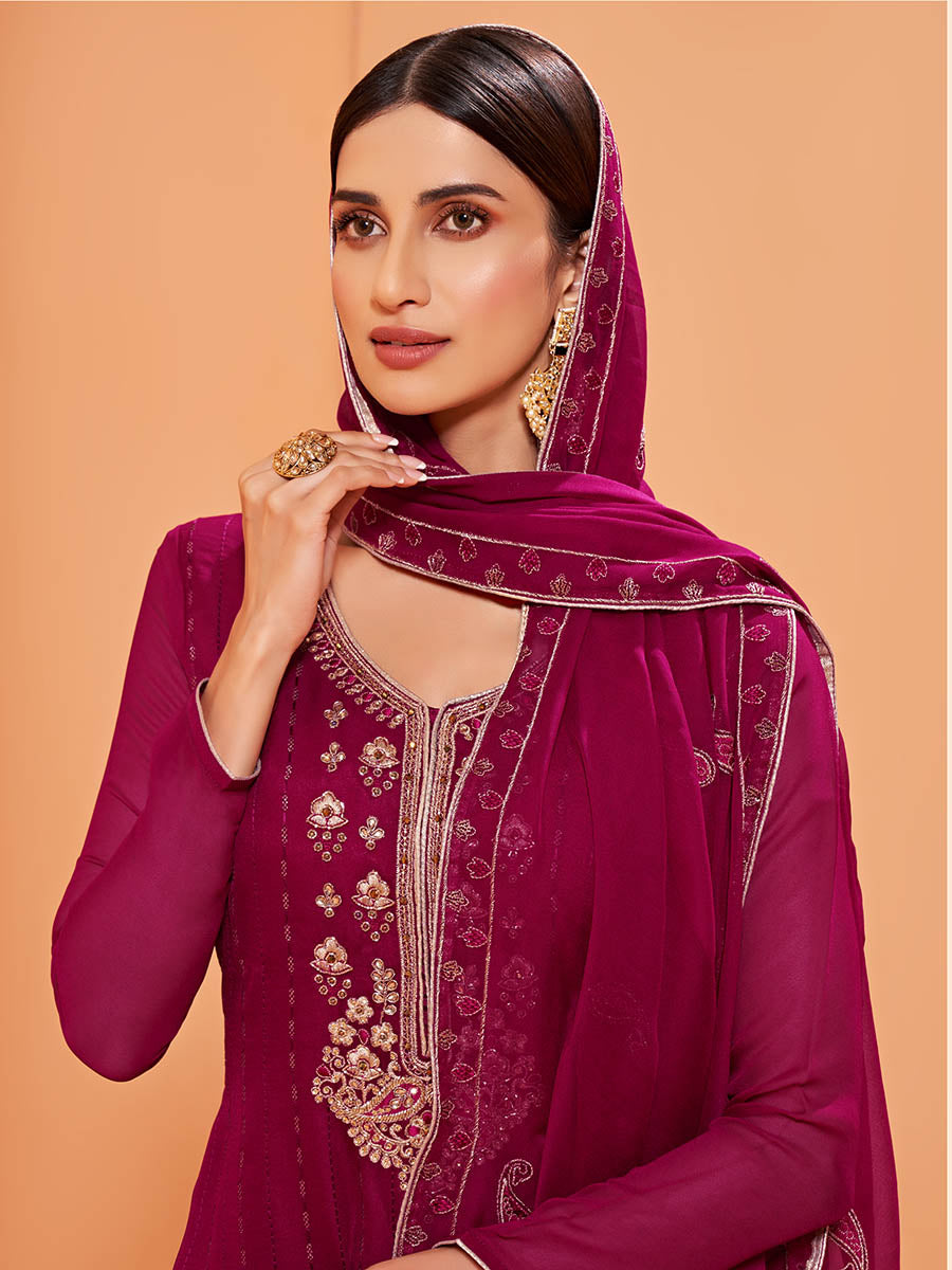 Myra Magenta Heavy Embroidered Sharara Suit