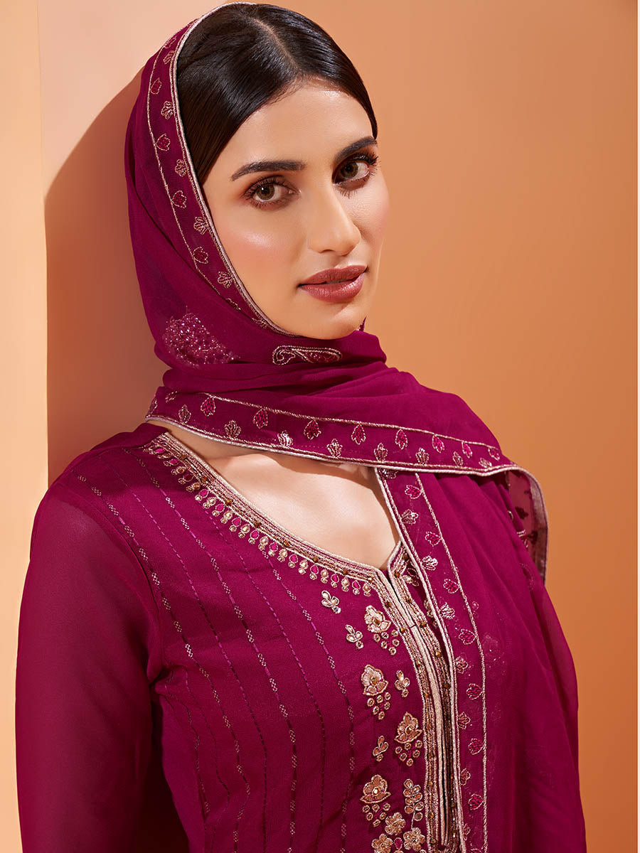 Myra Magenta Heavy Embroidered Sharara Suit