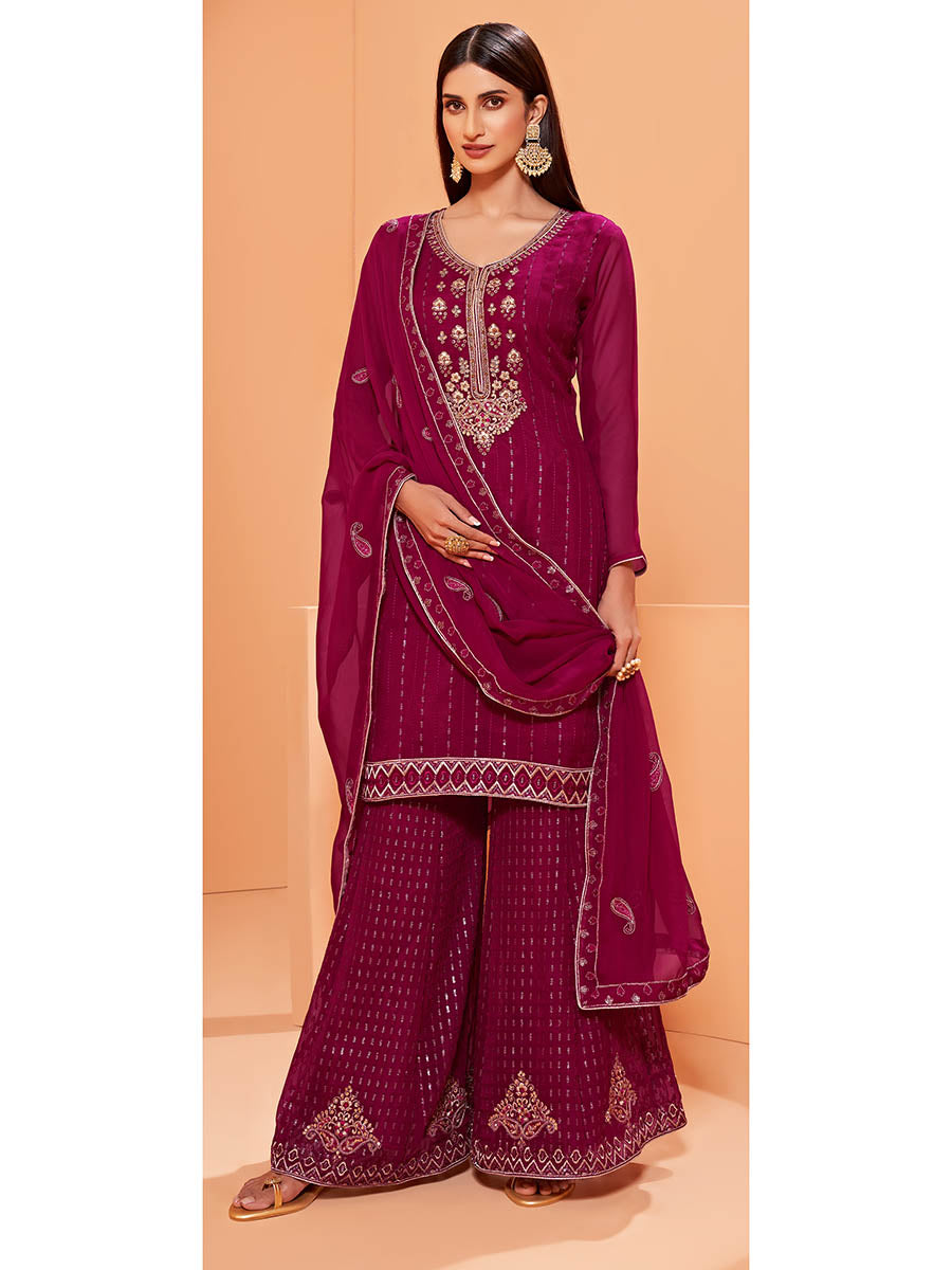 Myra Magenta Heavy Embroidered Sharara Suit