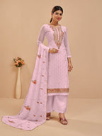 Myra Light Pink Pure Georgette Embroidered Suit
