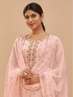 Myra Peach Pure Georgette Embroidered Suit