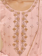 Myra Peach Pure Georgette Embroidered Suit