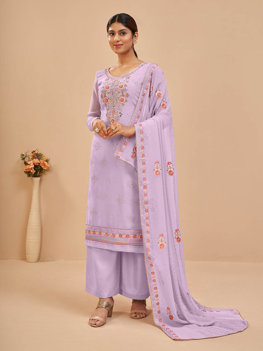 Myra Lovender Pure Georgette Embroidered Suit
