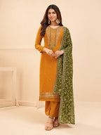 Myra Mustard Yellow Georgette Embroidered Palazzo Suit
