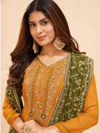 Myra Mustard Yellow Georgette Embroidered Palazzo Suit