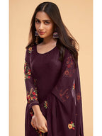 Myra Wine Georgette Embroidered Pant Style Suit