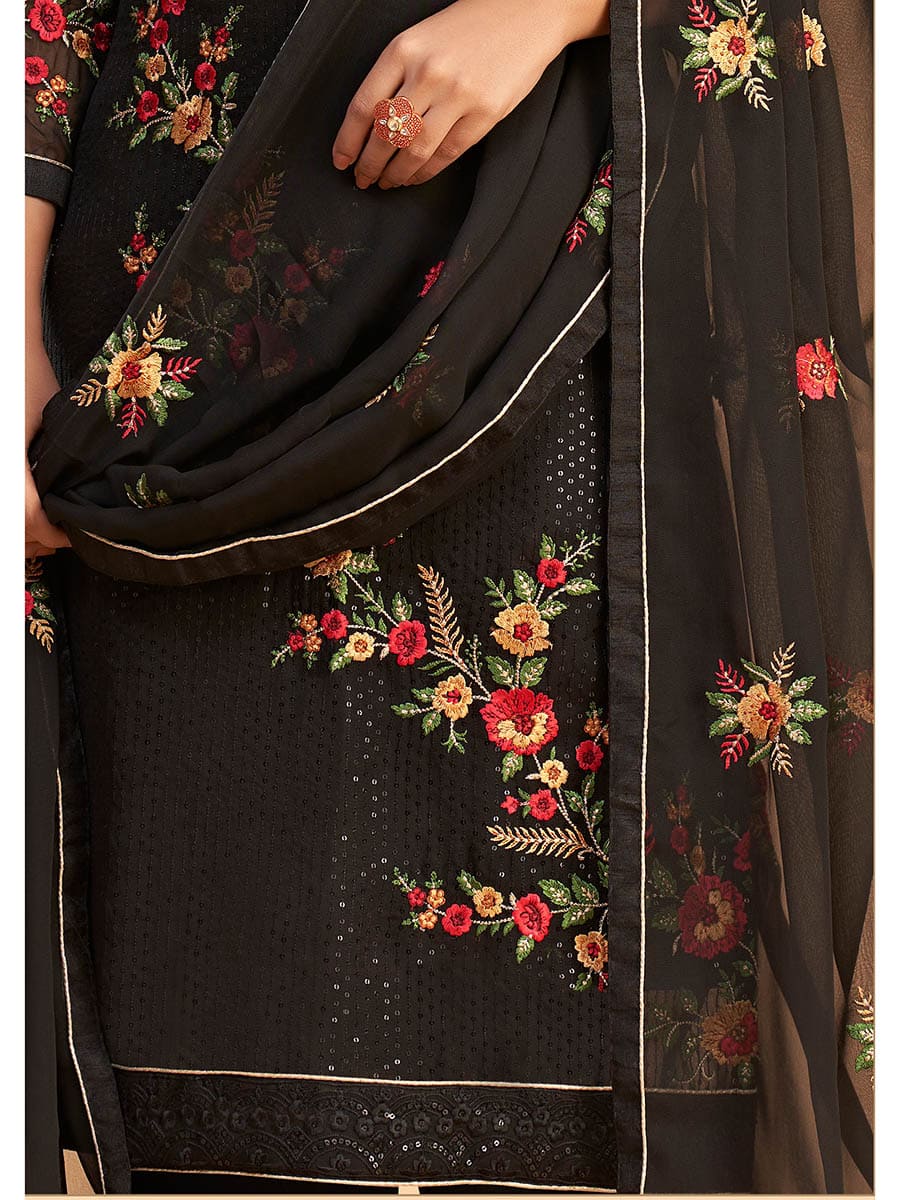 Myra Black Georgette Embroidered Pant Style Suit