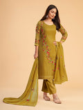 Myra Mustard Yellow Georgette Embroidered Pant Style Suit