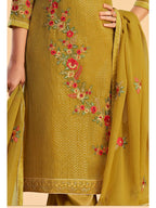 Myra Mustard Yellow Georgette Embroidered Pant Style Suit
