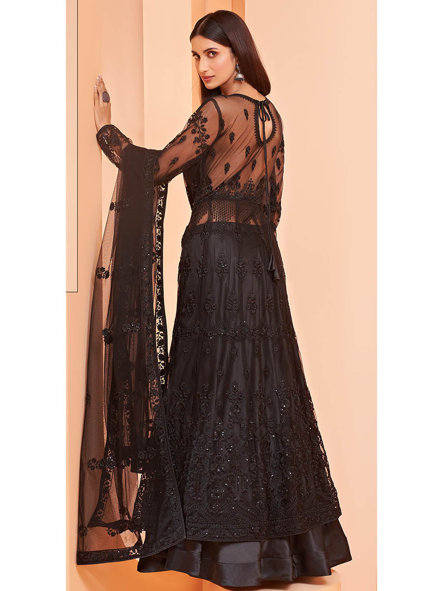 Myra Black Butterfly Net Embroidery Anarkali
