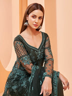 Myra Dark Green Butterfly Net Embroidery Anarkali