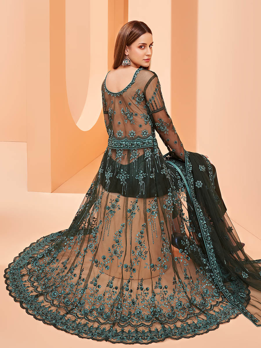 Myra Dark Green Butterfly Net Embroidery Anarkali