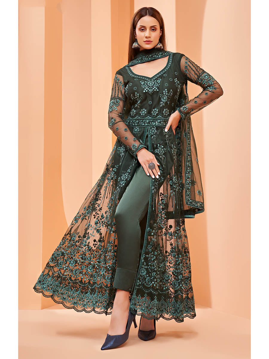 Myra Dark Green Butterfly Net Embroidery Anarkali