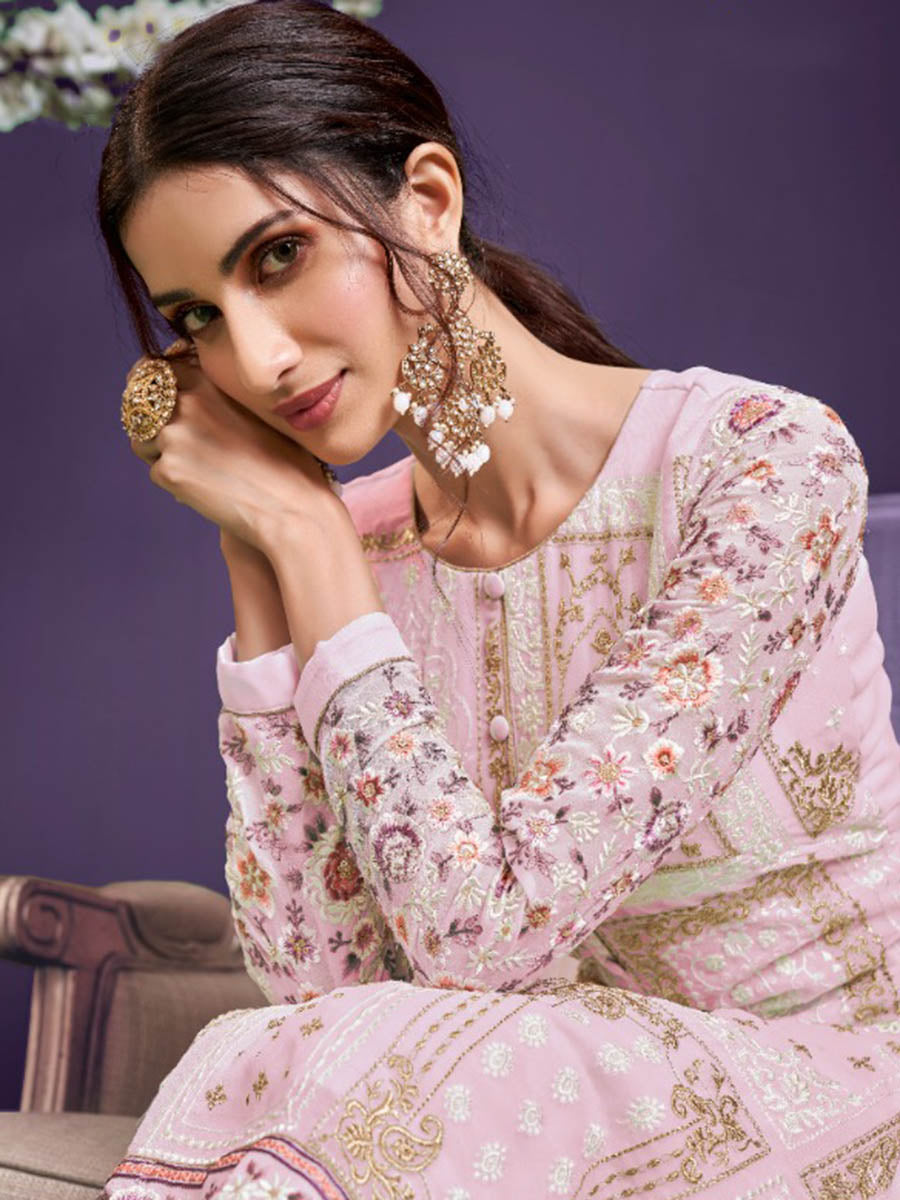 Myra Light Pink Floral Thread Embroidered Palazo Suit