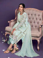 Myra Sea Green Floral Thread Embroidered Palazo Suit