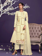 Myra Light Yellow Floral Thread Embroidered Palazo Suit