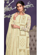 Myra Light Yellow Floral Thread Embroidered Palazo Suit