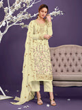 Myra Light Yellow Floral Thread Embroidered Palazo Suit