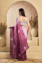 Vastranavya White Onion Digital Printed Linen Ready To Wear Designer Saree with Unstitched Blouse - Distacart